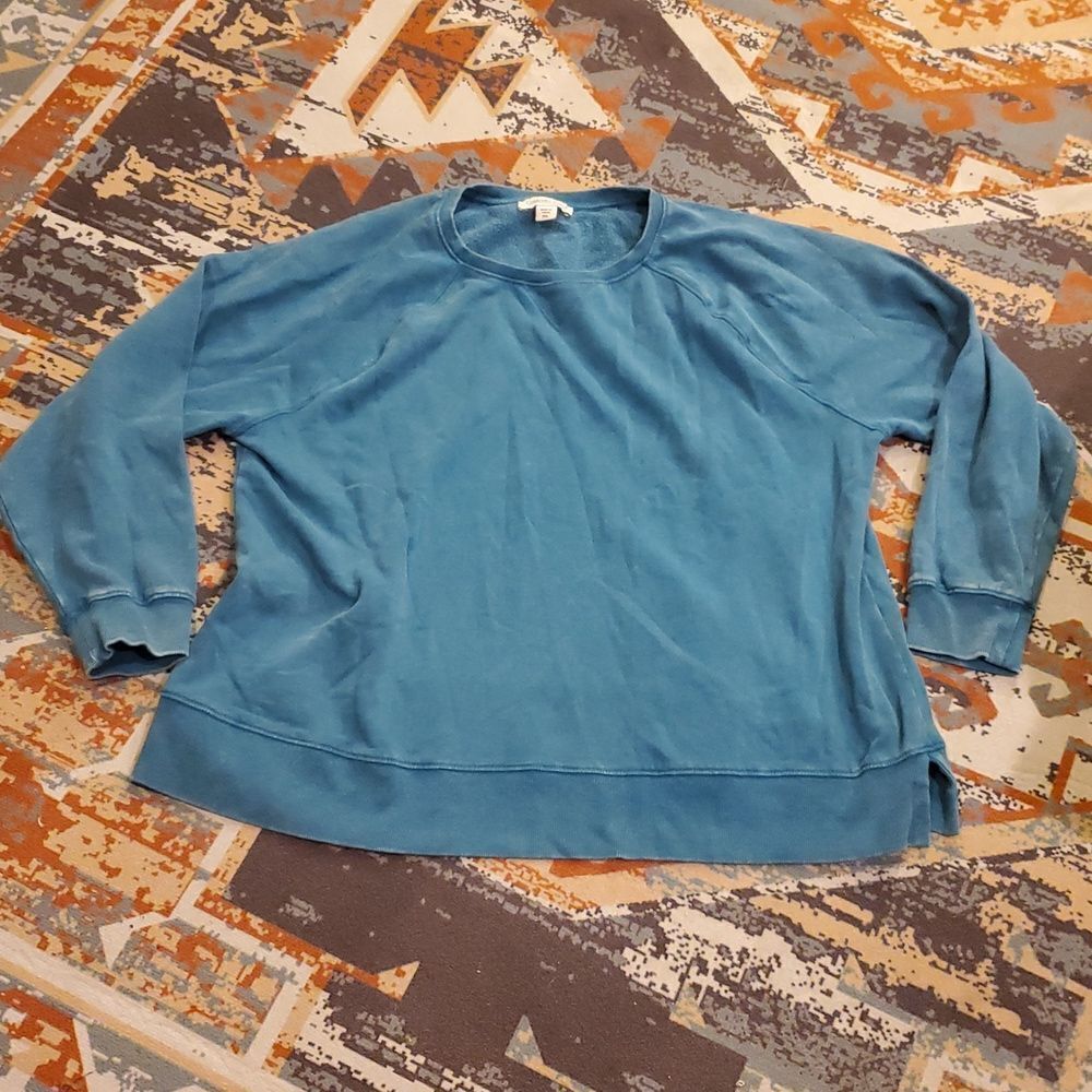 COLDWATER CREEK Casa Mia reef‎ Teal crewneck Raglan Distressed Sweatshirt
